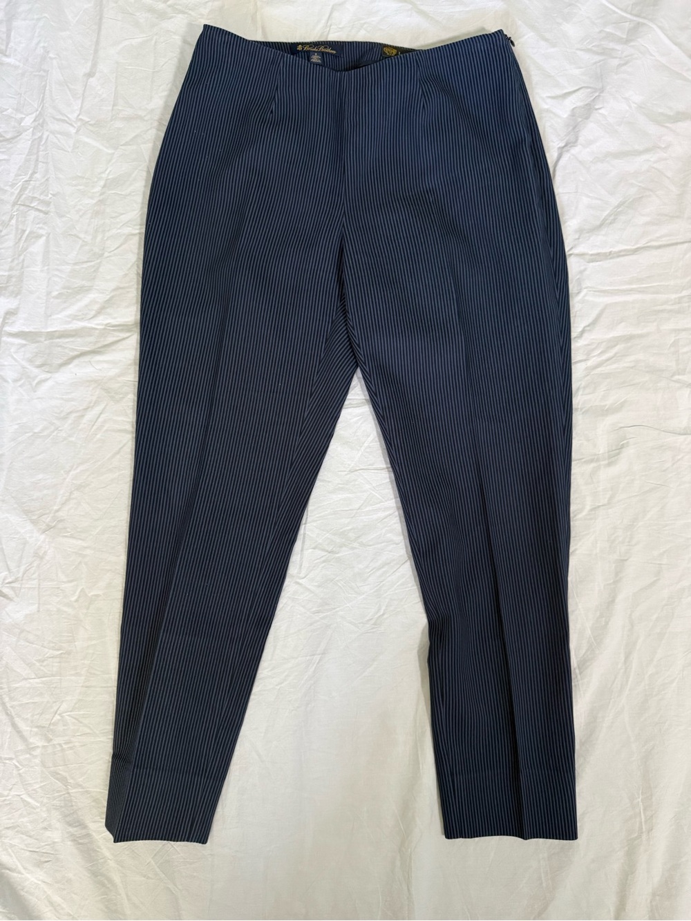 Brooks Brothers Navy Pinstripe Dress Pants With Side Zip Imported Fabric Size 2